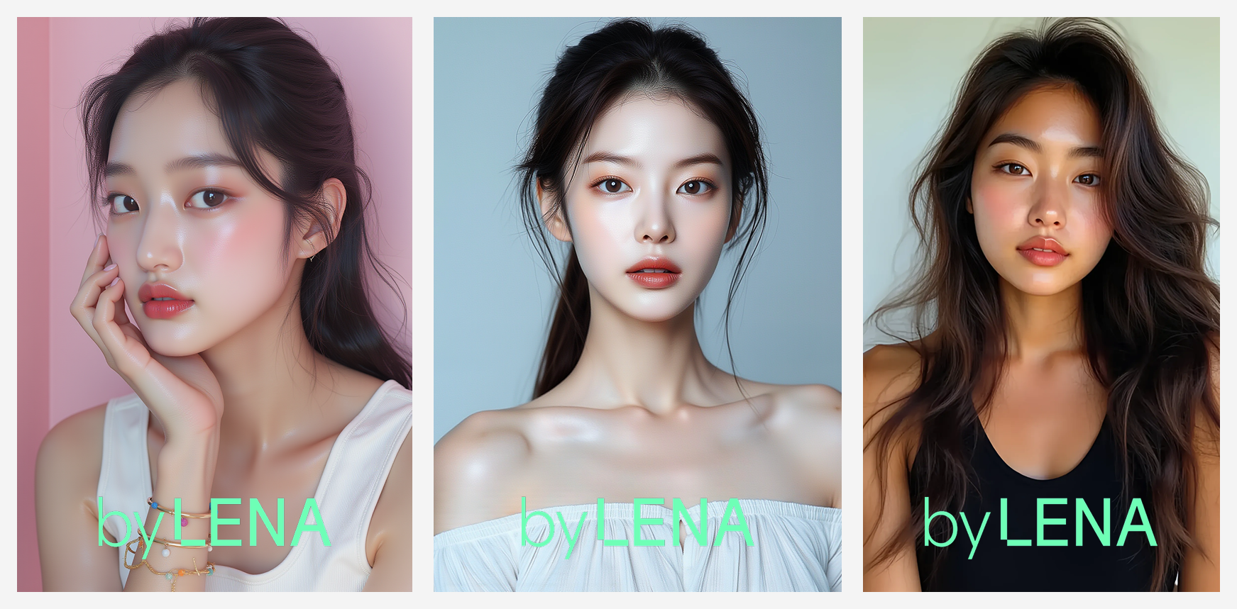 다양한 톤앤매너와 컨셉에 맞추어 적합한 모델의 컷들을 생성하는 바이레나 솔루션 