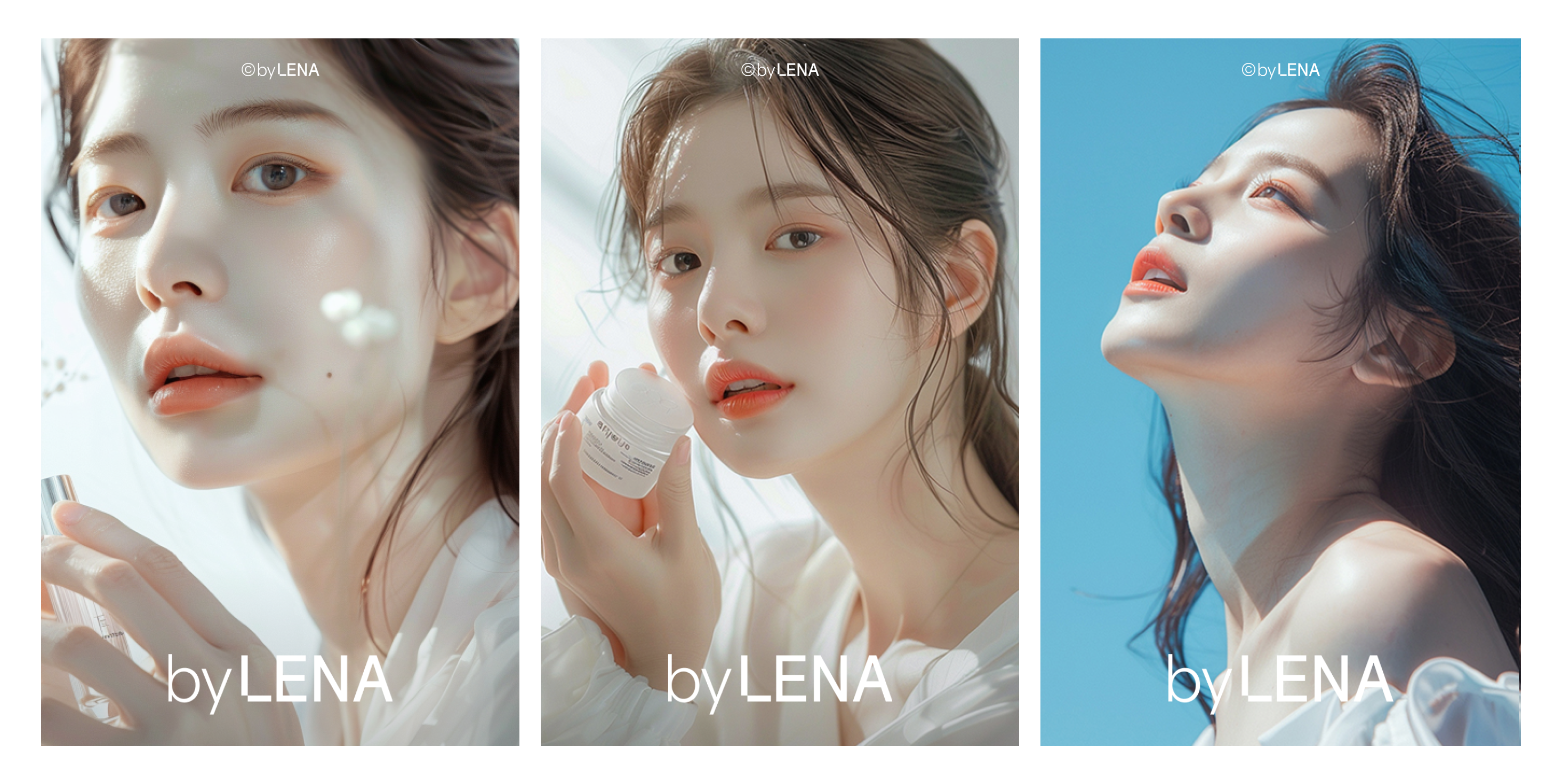 바이레나(byLENA)의 AI 모델로 구현한 스킨케어 브랜드 화보컷 예시